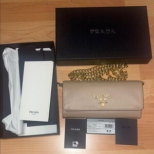 Prada Taupe/ Beige Leather WOC Gold Chain 2025 (Giftable)